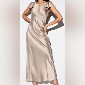 Flutter-Sleeve Keyhole Satin Maxi Dress - The Occasion by Old Navy / Champagne/M